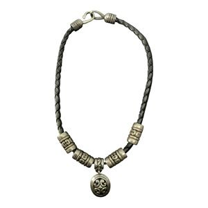 Brighton Black Braided Leather Choker Necklace | Silver Scroll Pendant 2238